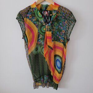 Desigual Sheer Top with Neck Tie-Medium